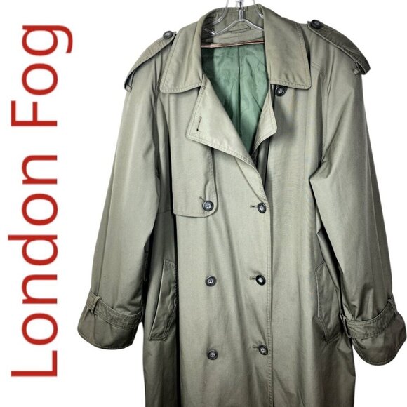 LONDON FOG Vintage Green Longline Trench Coat Wool Lining British Classic, 14 - Picture 3 of 14